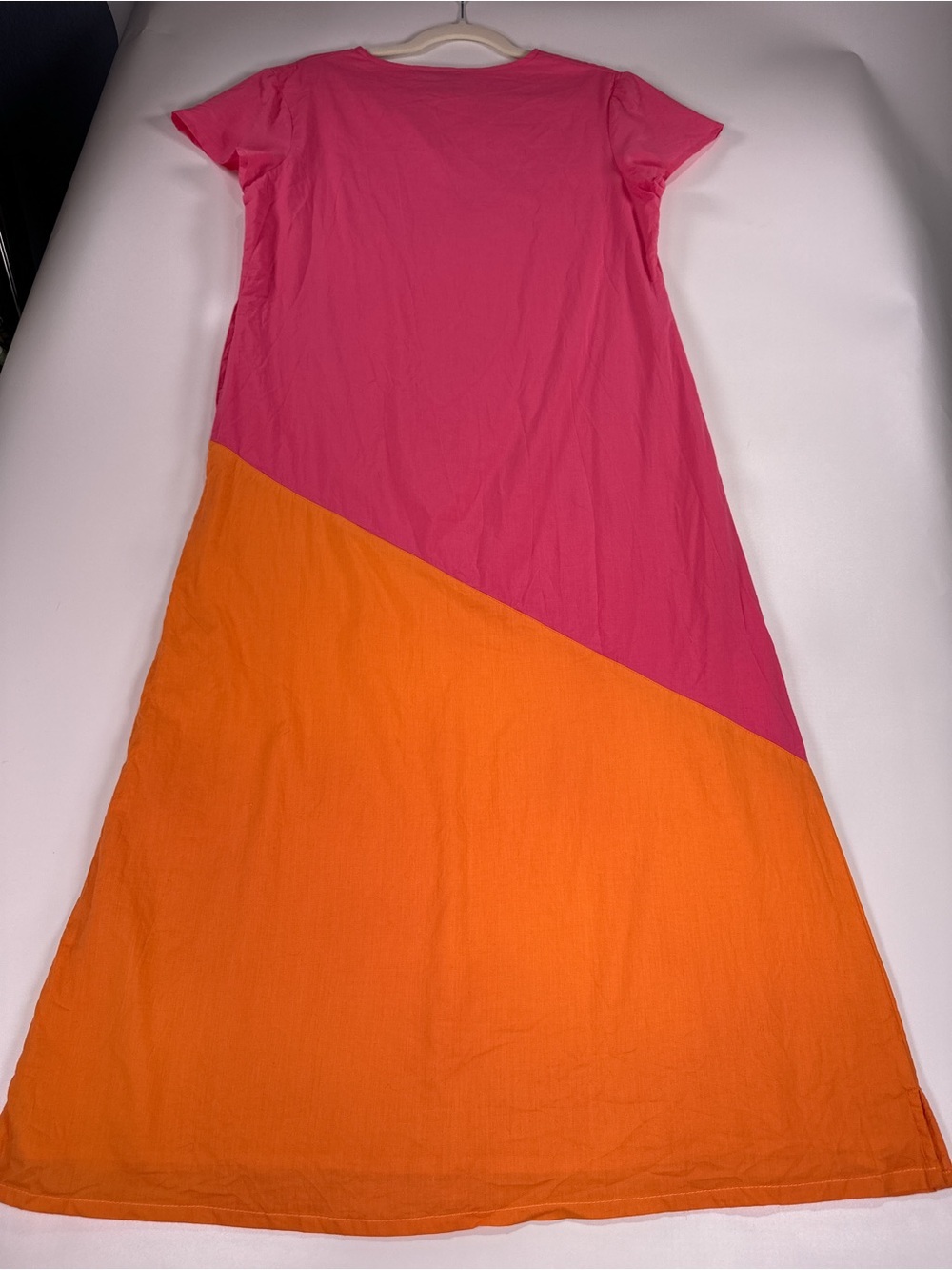 Madison Mathews Color Block Diagonal Maxi Dress Cotton Pink Orange M - Picture 2 of 11